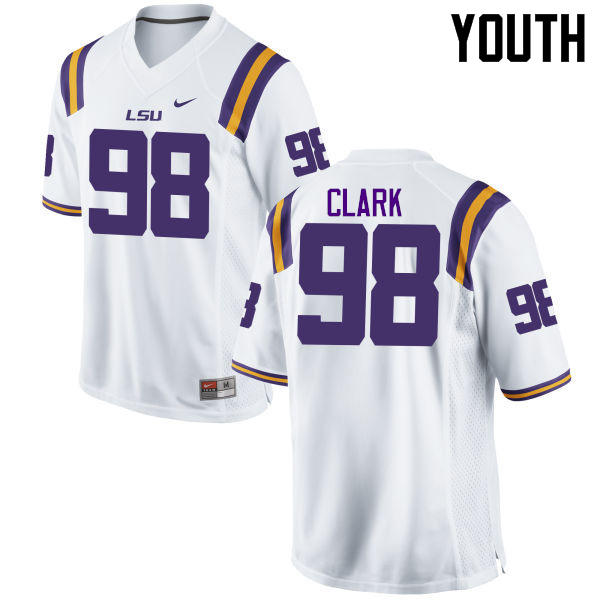 Youth LSU Tigers #98 Deondre Clark College Football Jerseys Game-White